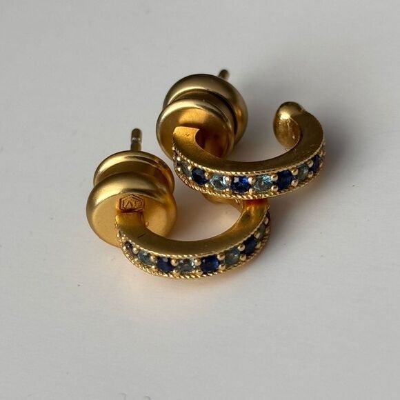 NWOT Julie Vos Gold Earrings with Blue Accents - Picture 2 of 3